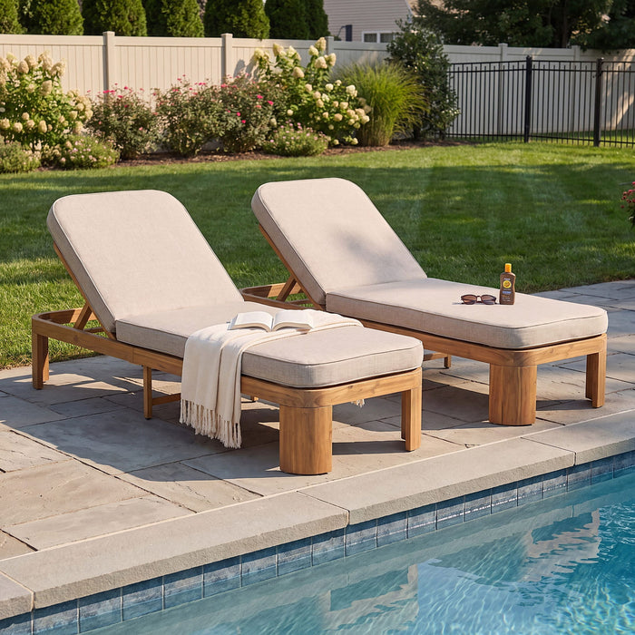 Outdoor Chaise Lounge With Cushion, 5 Position Adjustable Backrest Noble House
