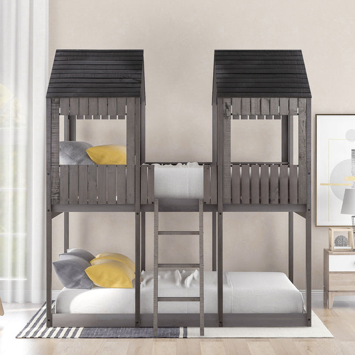 Bunk Bed With Roof, Window, Guardrail, Ladder
