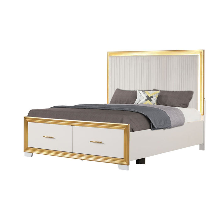 Obsession - Queen Size Bed With LED Headboard And Footboard Storage Drawer - White Matrix Furniture Group
