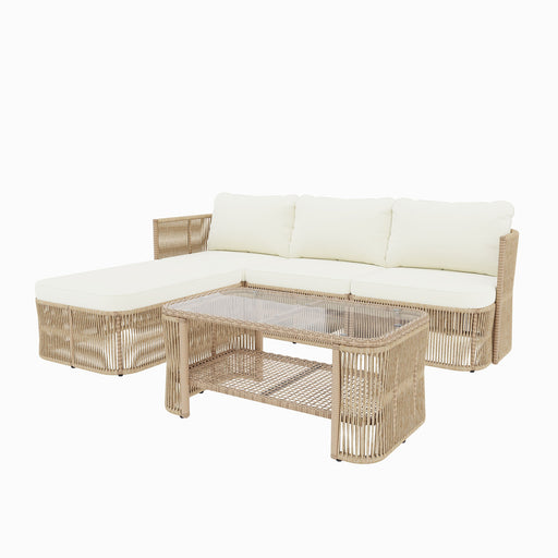 Outdoor Modular Conversation Sofa With Cushions And Coffee Table - Beige Noble House