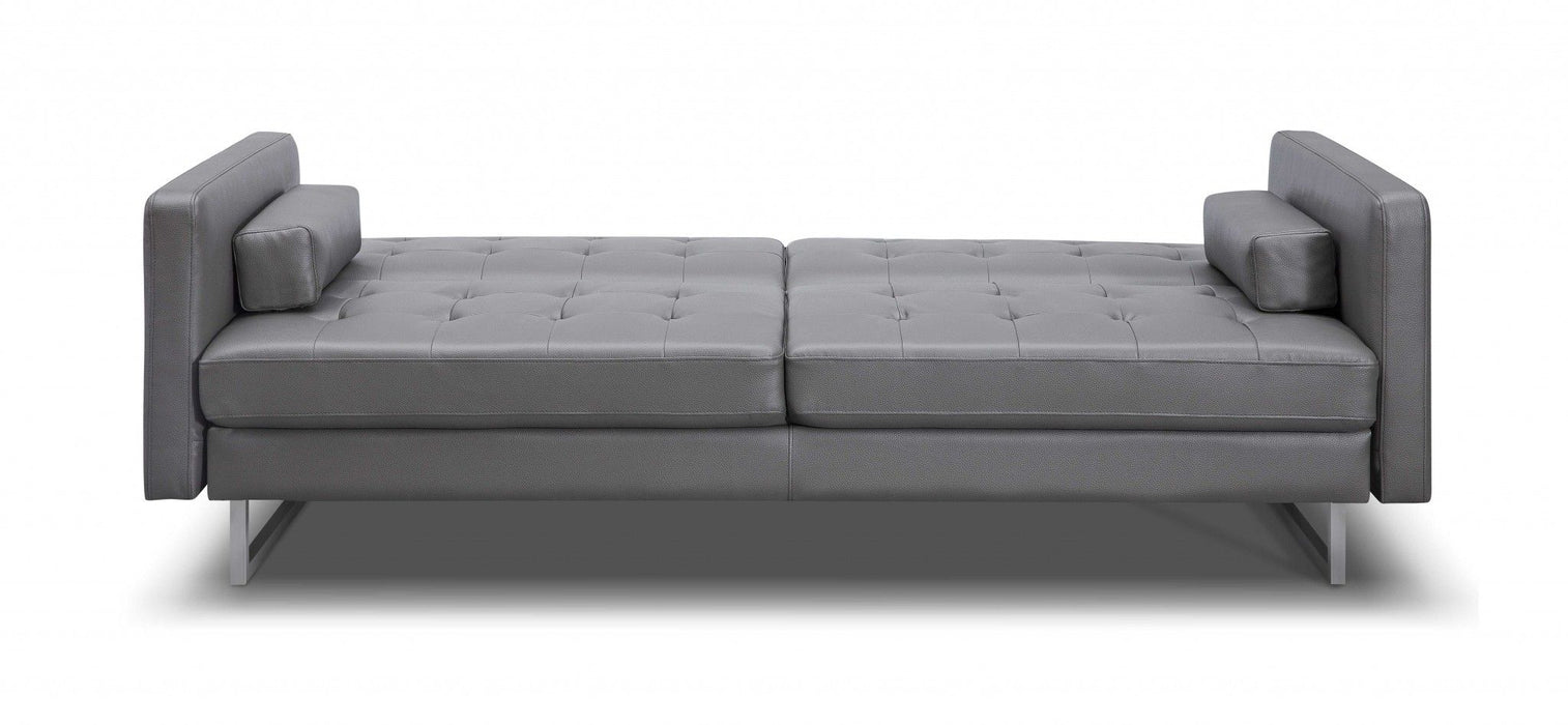 Faux Leather Sofa With Silver Legs - Gray