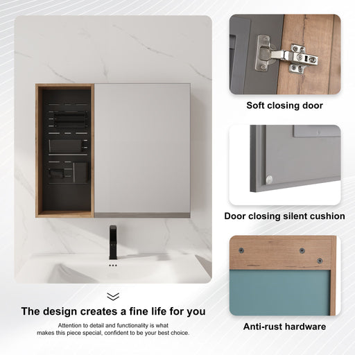 Wall Mounted Bathroom Mirror Cabinet & Adjustable Shelves - Imitative Oak Home Essentials