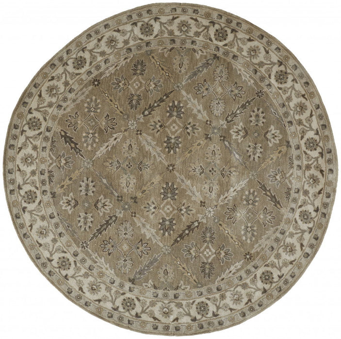 Wool Paisley Tufted Handmade Stain Resistant Area Rug - Green Brown And Taupe - 8' Round