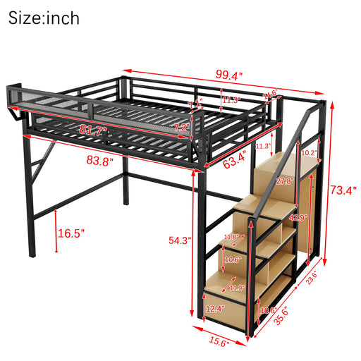 Queen Size Loft Bed & Stairs, Storage Shelves, Wardrobe - Black / Wood Home Essentials