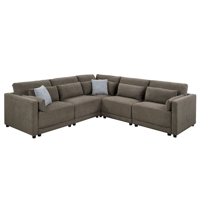 Rylie - Modular Wedge With 3 Pillows - Brown Linen ACME