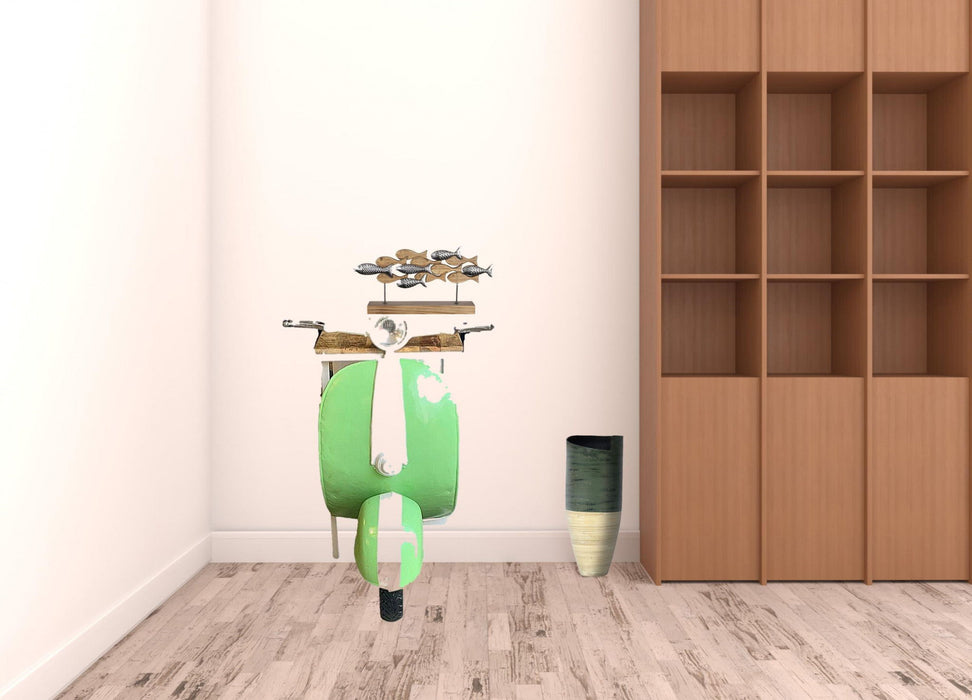 Novelty Scooter Open Cabinet With Two Shelves - Green And White
