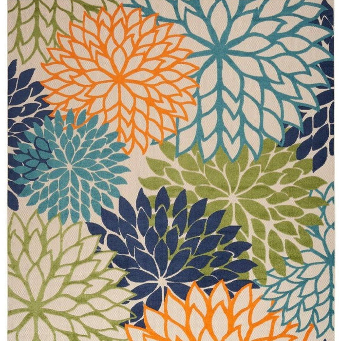 9' X 12' Floral Non Skid Indoor / Outdoor Area Rug - Orange Green / Blue