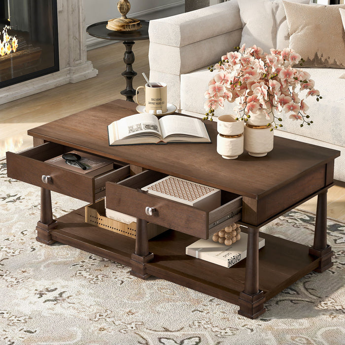 Coffee Table With 2 Storage Drawers & Lower Open Shelf Hearth and Haven