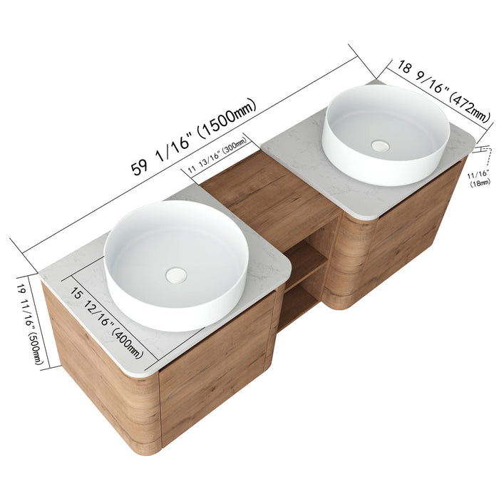 Wall Mounted Bathroom Vanity With Art Sink, 1 Storage Shelf, Soft Close Door Home Essentials