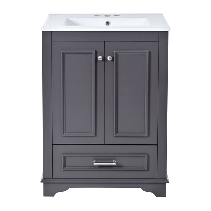 Bathroom Vanity With Ceramic Sink Combo, Modern Freestanding Storage Cabinet With Silver Handles Hearth and Haven