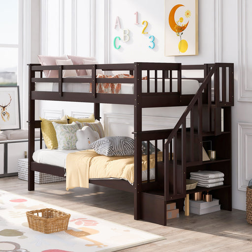 Stairway Bunk Bed With Storage And Guard Rail For Bedroom DreamHaus