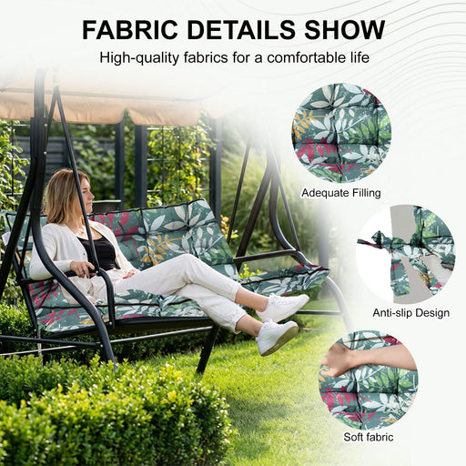 3 Seater Outdoor Porch Swing Cushion With Backrest, Patio Bench Cushion - flower Daily Nest