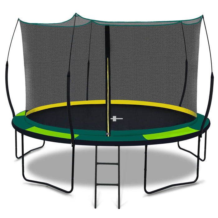 YC 12Ft Recreational Trampolines With Enclosure For Kids And Adults With Patented Fiberglass Pumpkin - Green