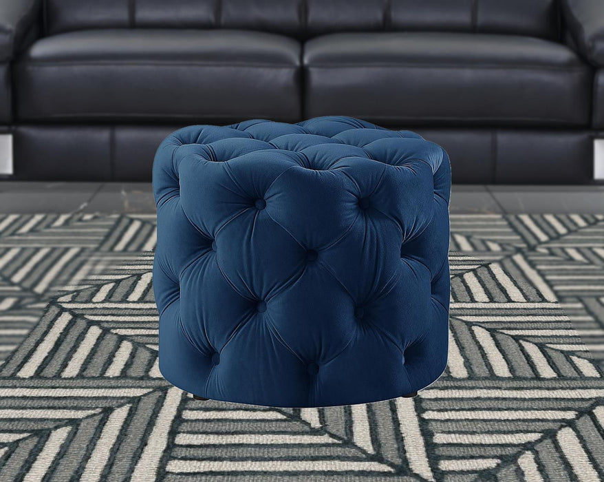 Velvet Tufted Round Ottoman - Navy Blue