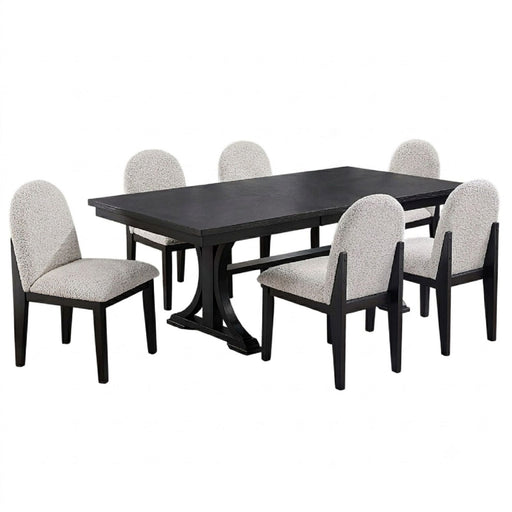 7 Piece Dining Set, Table And 6 Side Chairs, Table With Trestle Base - Black / Charcoal / White Home Essentials