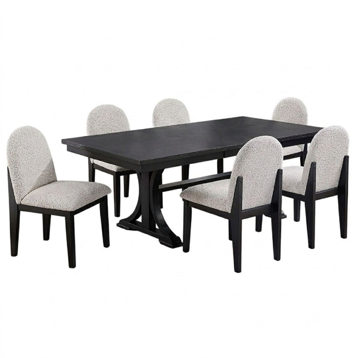 7 Piece Dining Set, Table And 6 Side Chairs, Table With Trestle Base - Black / Charcoal / White Home Essentials