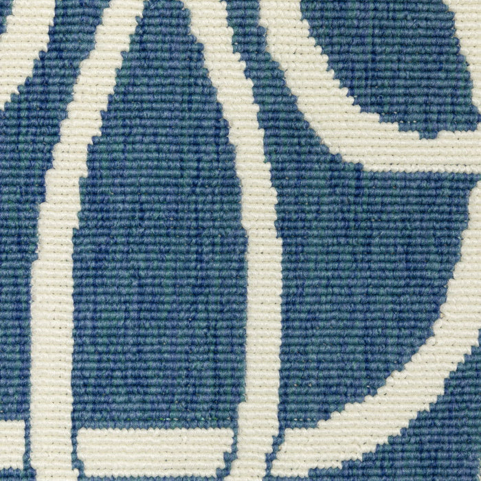 2' X 8' Geometric Stain Resistant Outdoor & Indoor Area Rug - Blue / Ivory