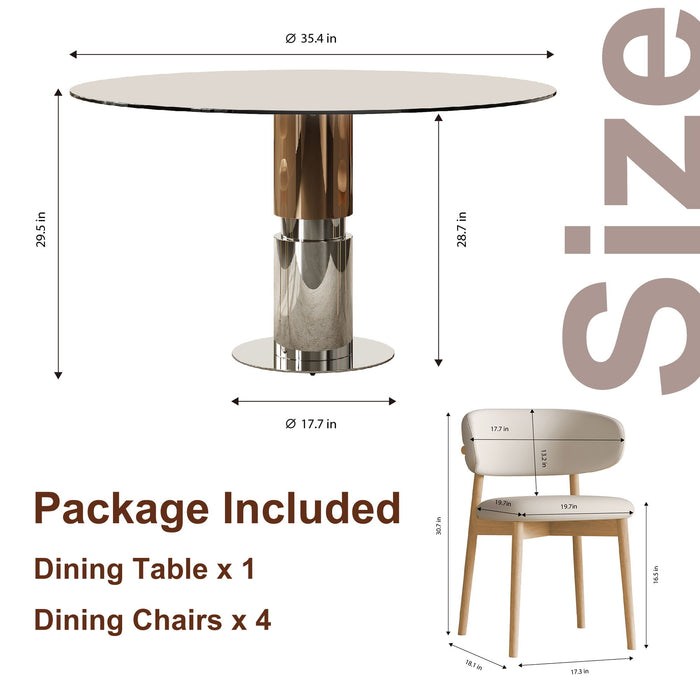 Round Dining Table With Tempered Glass Top - Brown Home Essentials