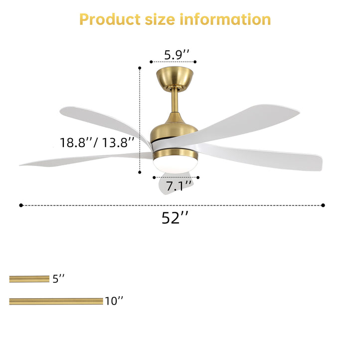 52" Indoor Ceiling Fan With 3 Color Dimmable LED Light Blades, Reversible DC Motor, Remote Control Daily Nest