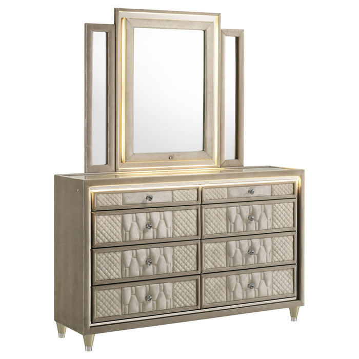 Mika - 8 Drawer LED Dresser With Mirror - Ivory Furniture Max