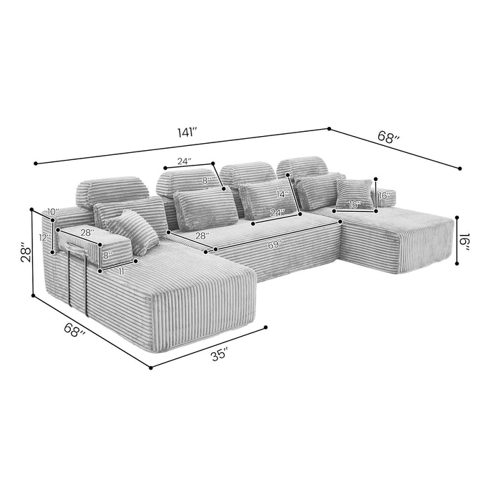 Sectional Sleeper Sofa & Storage Pockets, Modular Couch With Throw Pillows For Living Room Home Essentials