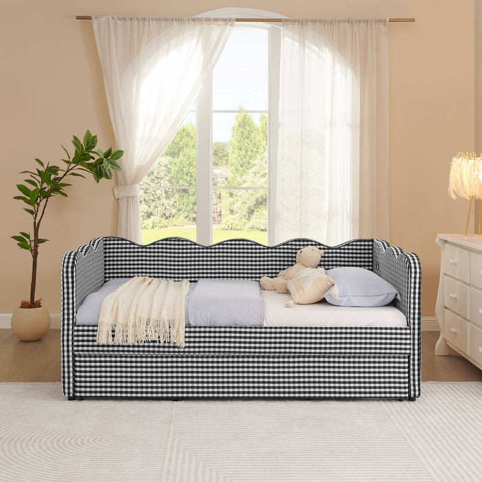Gingham Daybed With USB Charging Port, Wave Shaped Design Home Essentials