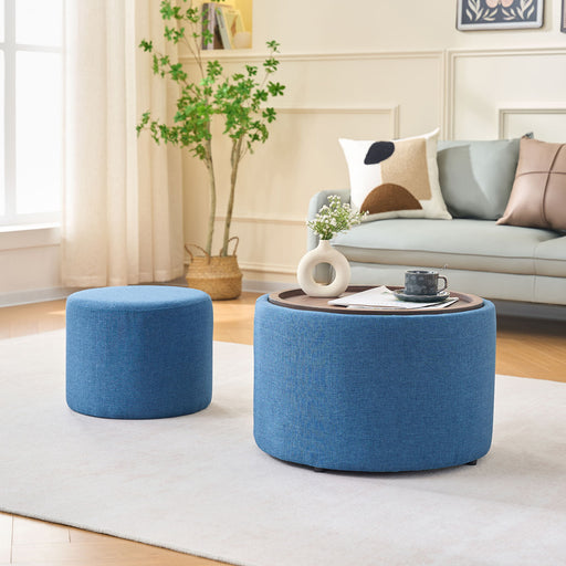 Nesting Ottomans, Round Coffee Table & Bench With Tray (Set of 2) Home Essentials