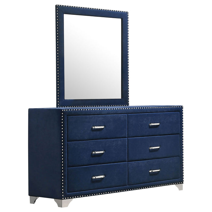 6 Drawer Upholstered Dresser With Mirror - Blue Furniture Max