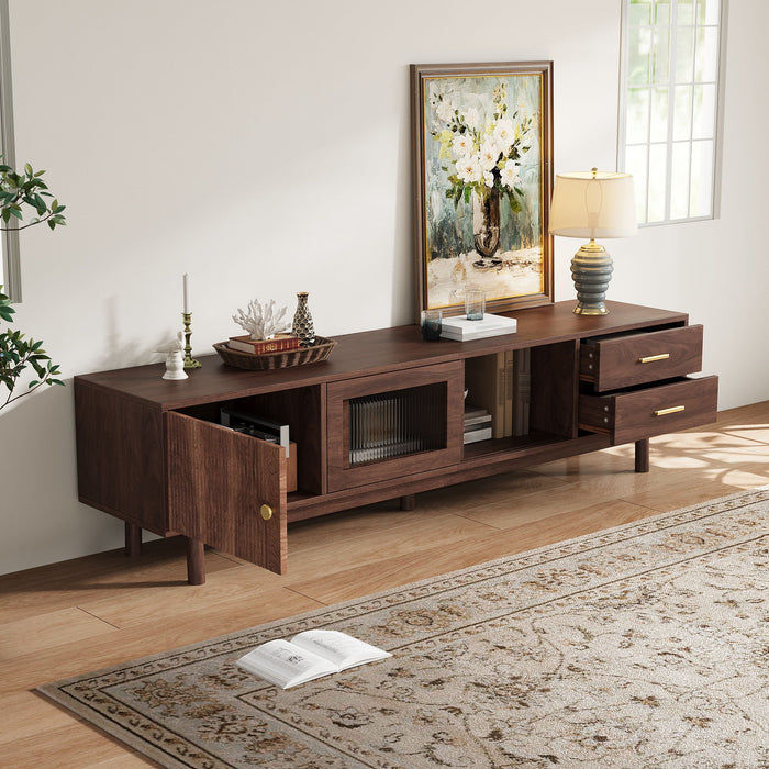 TV Stand With Sliding Doors And 2 Drawers For Living Room - Dark Brown Hearth and Haven