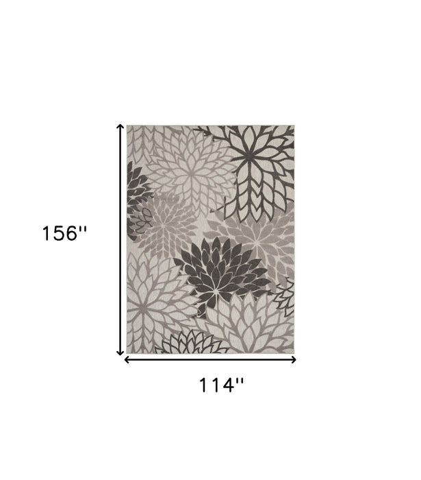 10' X 13' Floral Non Skid Indoor / Outdoor Area Rug - Silver Gray