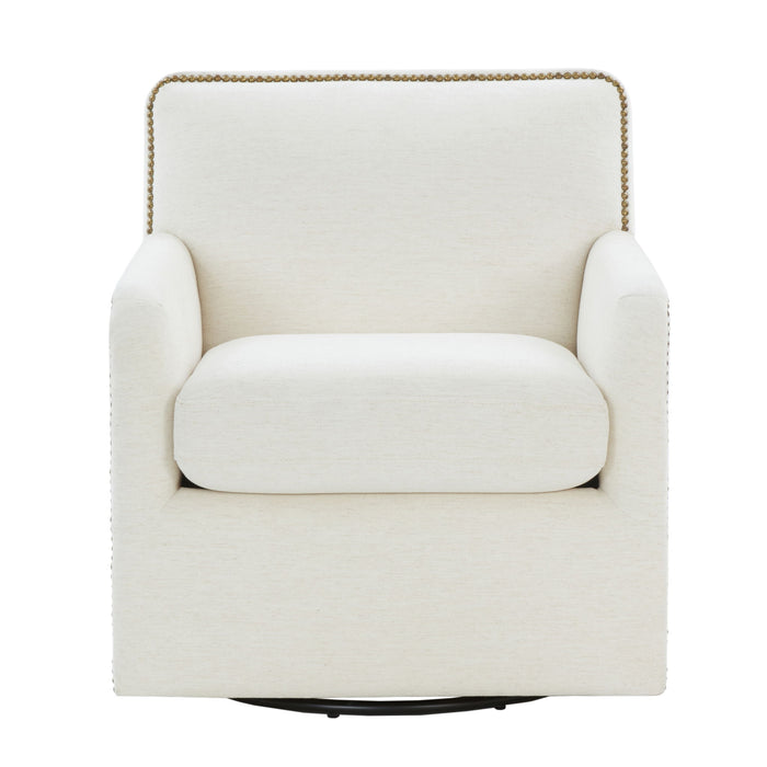 Tolland - Swivel Accent Chair With Antique Brass Nailhead Trim - Cream