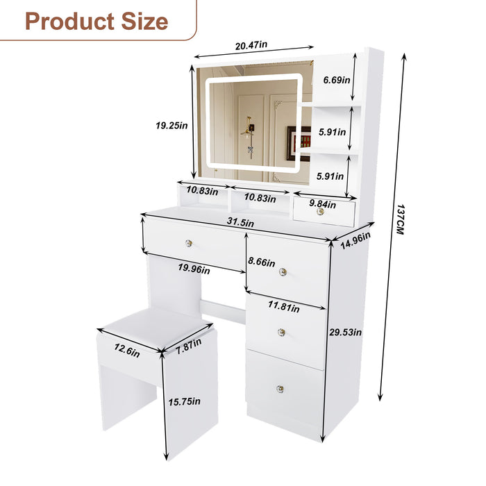 Vanity Desk With Mirror, 3 Color Lighting And Stool Home Essentials