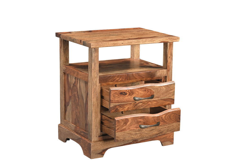 27" Two Drawer Solid Wood Nightstand - Brown