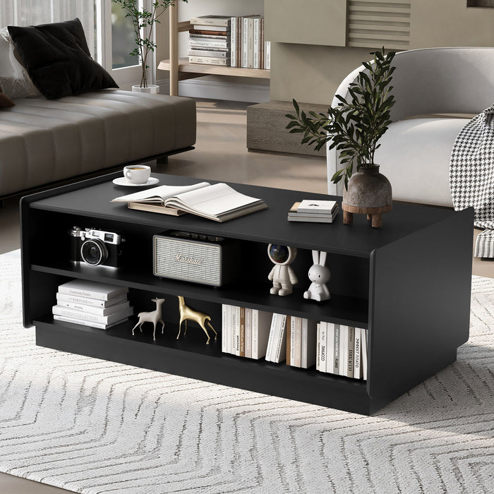 Modern Rectangle Coffee Table With 4 Drawers And 2 Display Shelves