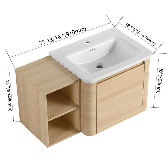 Wall Mounted Bathroom Vanity & Sink, Storage Shelves & Soft Close Door Home Essentials