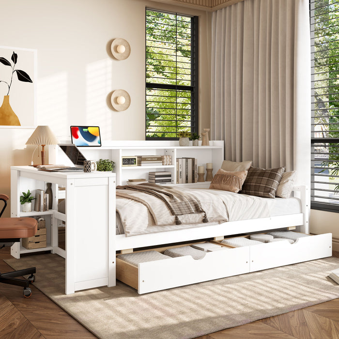 Corner Daybed With Storage Drawers, Desk, Charging Port & Bookcase Home Essentials