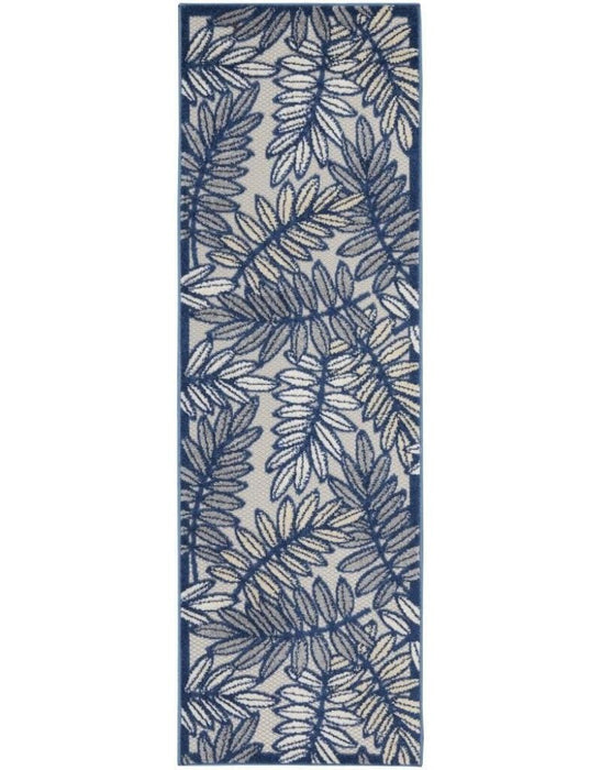 2' X 6' Floral Non Skid Indoor / Outdoor Runner Rug - Ivory / Navy