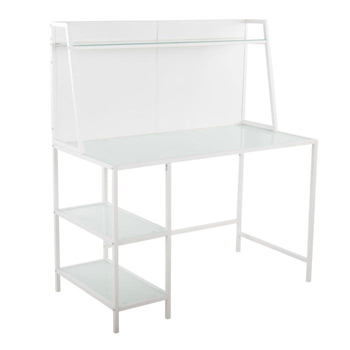 Geo Tier Contemporary Desk In White Metal And Frosted Glass By Lumisource