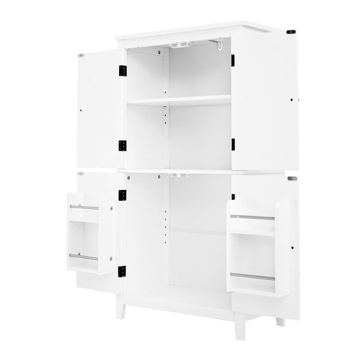 Elegant Bathroom Floor Storage Cabinet With 4 Doors, Adjustable Shelves Hearth and Haven