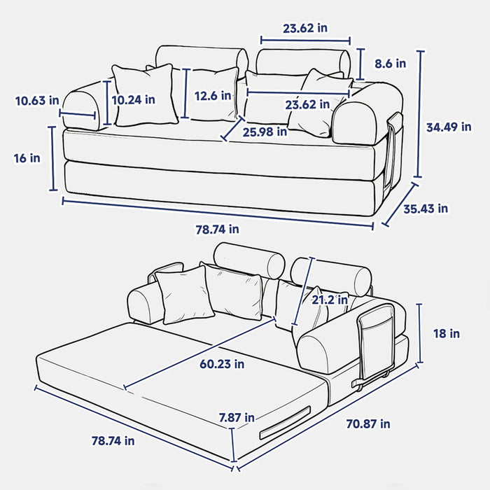 Convertible Sleeper Sofa Bed With High Density Compressed Sponge, Upholstered Couch For Living Room Home Essentials
