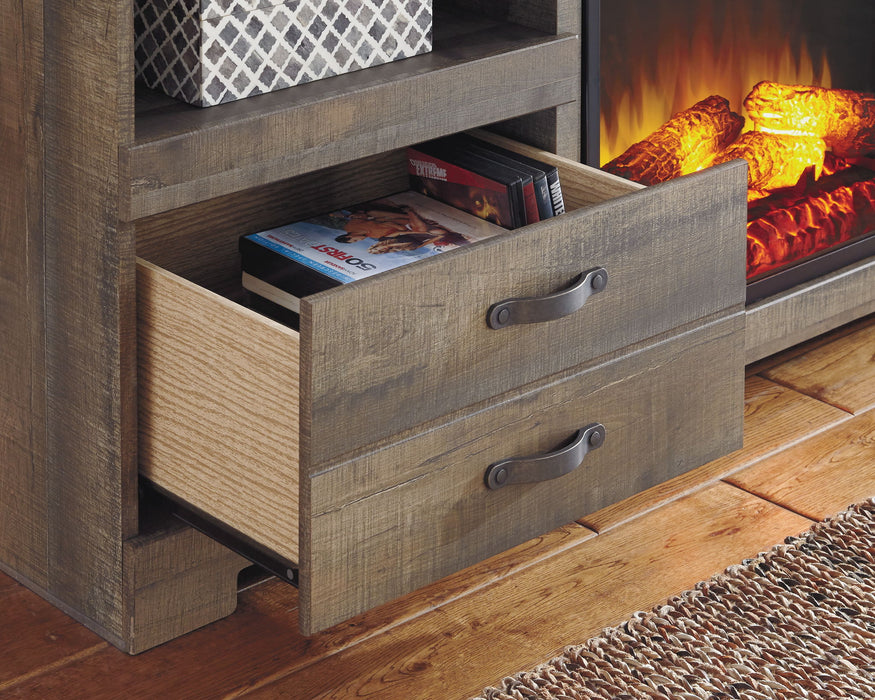 Trinell - 63" TV Stand With Glass/Stone Fireplace Insert - Brown Signature Design by Ashley®
