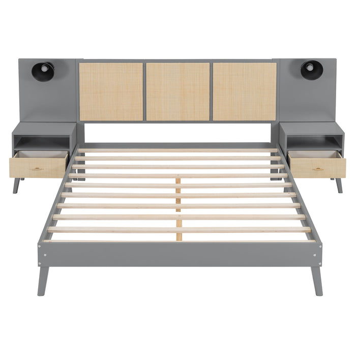 Bed Frame With 2 Nightstands Elegant Design With Lamps