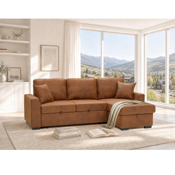 Upholstered Sectional With Pull-Out Bed And Chaise Storage Home Essentials