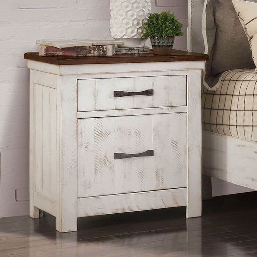 2 Drawer Nightstand With Brass Arch Pulls, Bedroom Furniture - Brown / Distressed White / Walnut Home Essentials