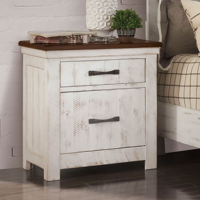 2 Drawer Nightstand With Brass Arch Pulls, Bedroom Furniture - Brown / Distressed White / Walnut Home Essentials