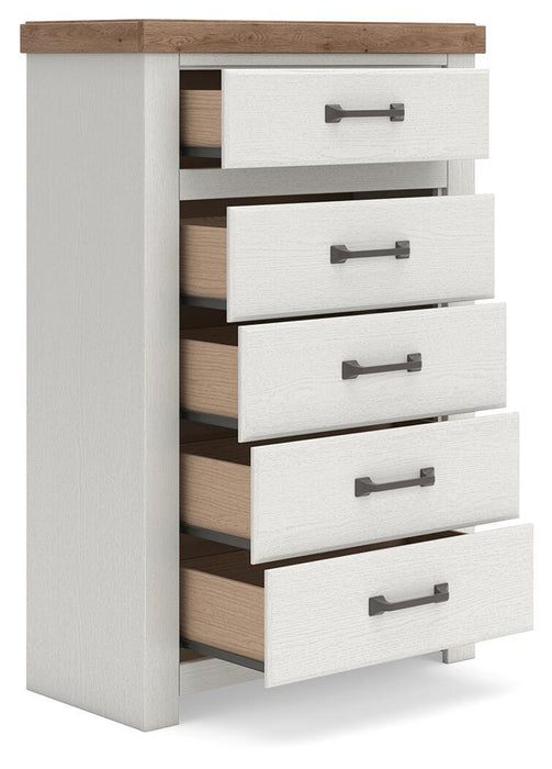 Savonport - Five Drawer Chest - White / Brown Benchcraft®