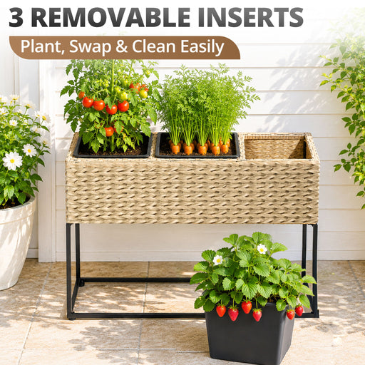 Solhome - Planter Box, 3 Removable Inserts, Indoor / Outdoor - Light Brown Daily Nest