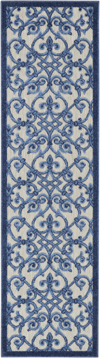 2' X 8' Floral Indoor & Outdoor Area Rug - Blue / Gray