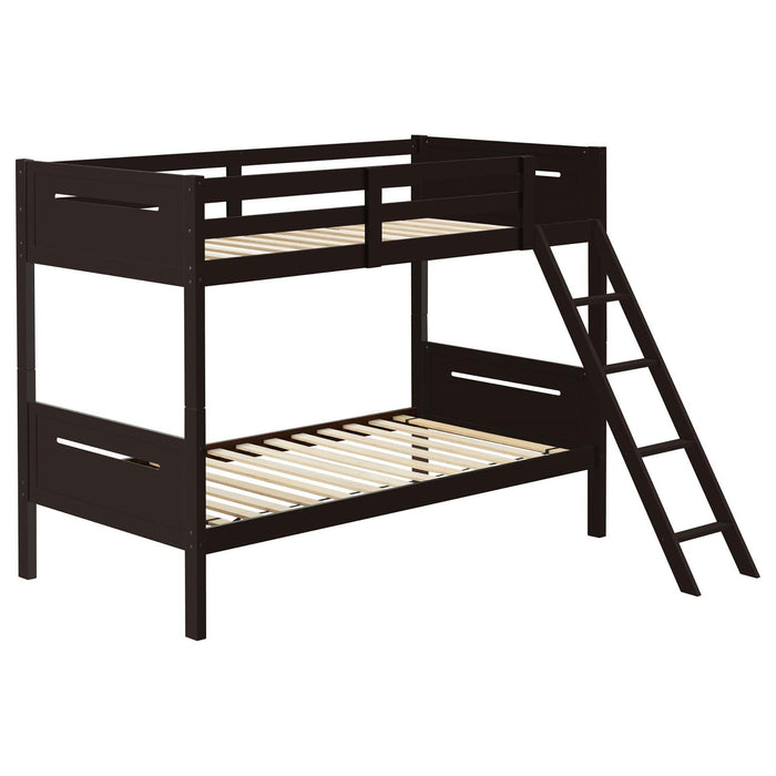 Bunk Bed With Built In Ladder, Safety Guardrails And Angled Access Step Furniture Max