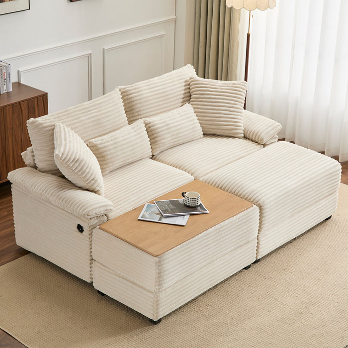 Double Chaise Lounge Set With Reversible Storage Ottomans, USB Port Home Essentials